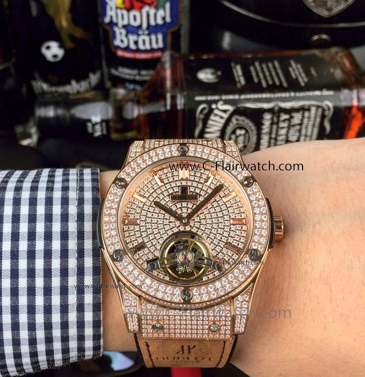 Copy Hublot Classic Fusion Tourbillon Rose Gold Diamond Watches
